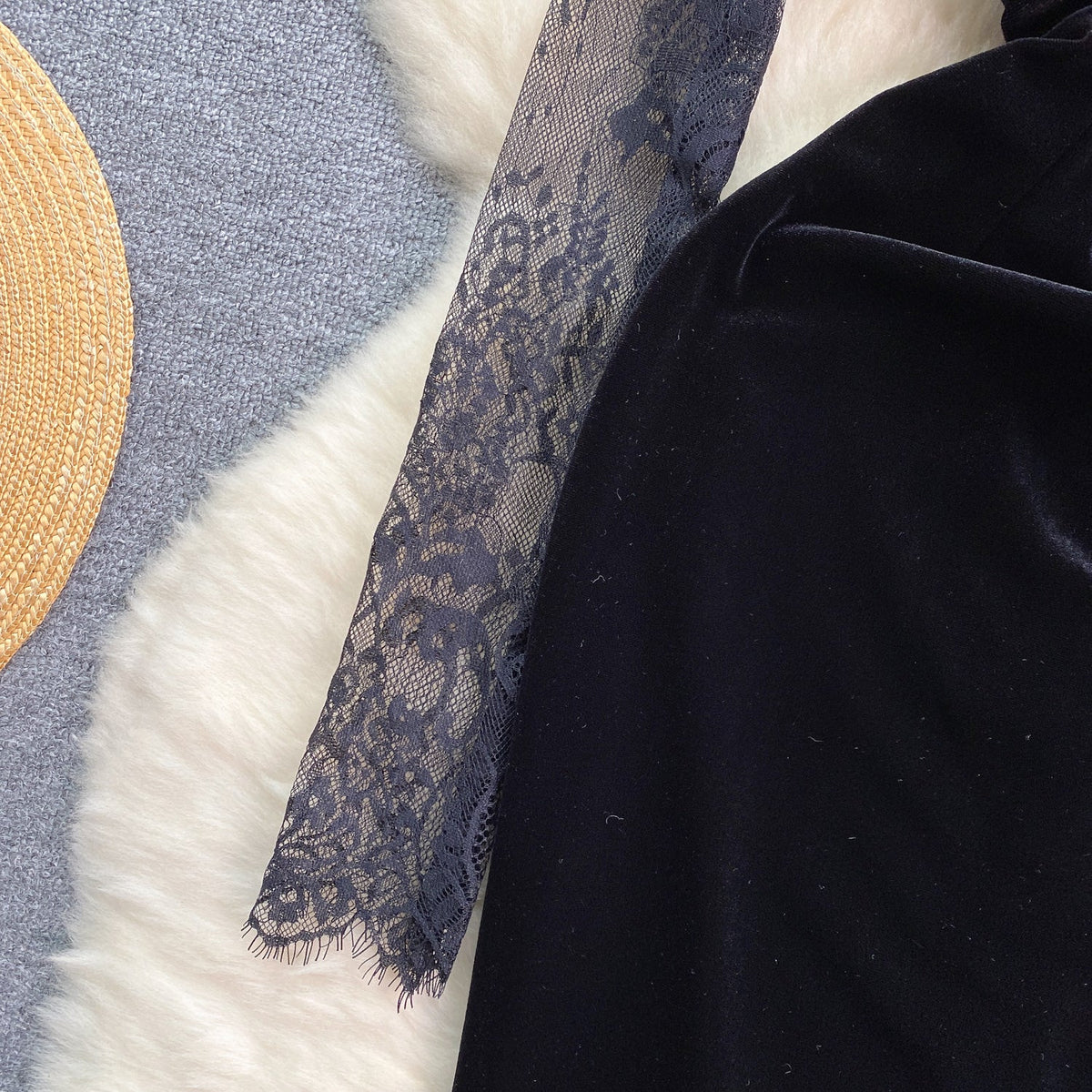Retro Black Lace Patchwork Dress