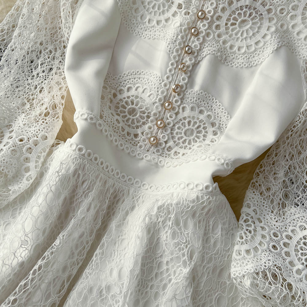 Ruffled Trim Single-breasted Dress