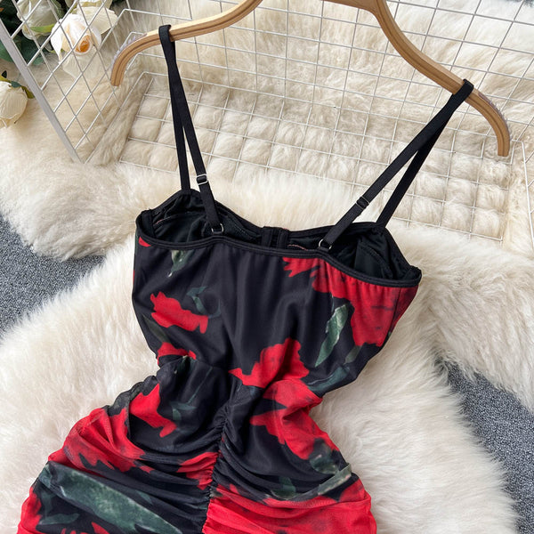Vintage Chiffon Ruffled Floral Dress