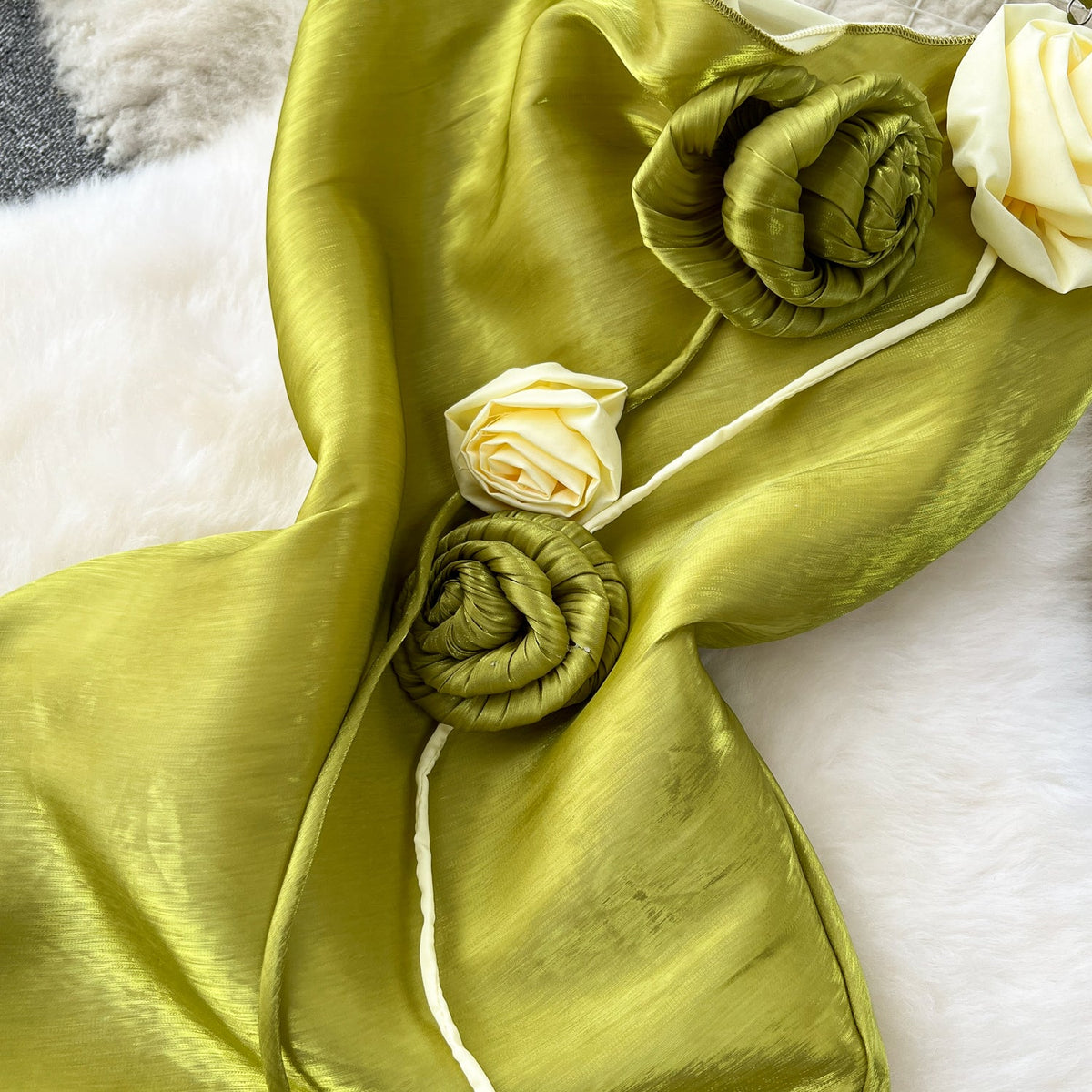 High-end 3d Floral Split Slip Dress