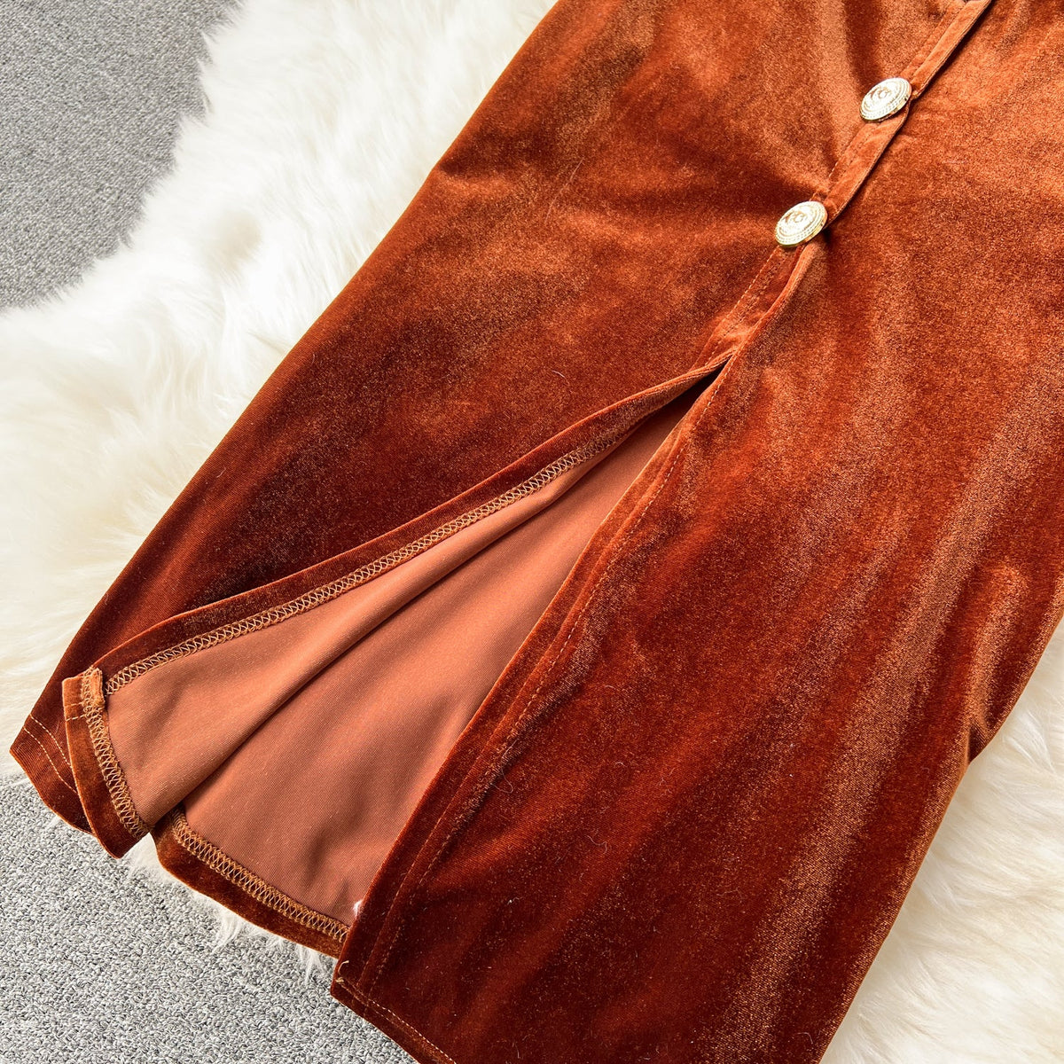 Vintage Gold Velvet Suit Collar Dress