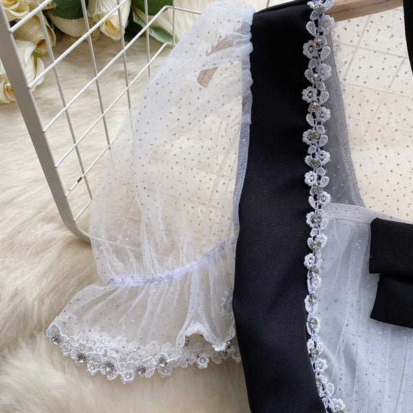 Color Blocking Mesh Patchwork Lace Dress