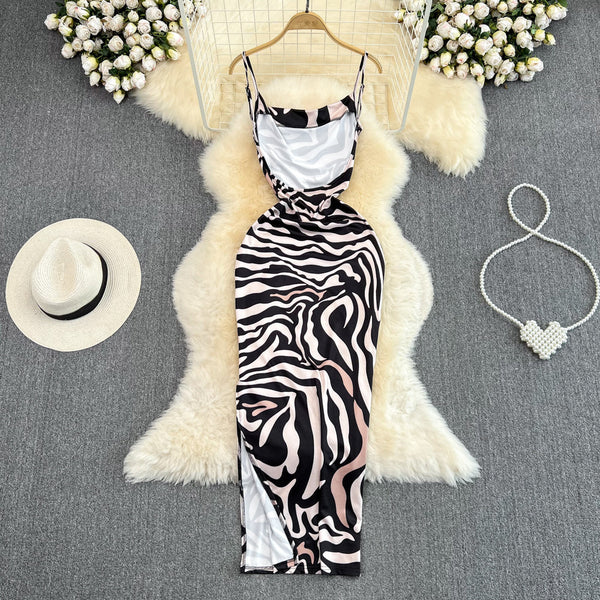 Zebra Printed Split Slip Dress