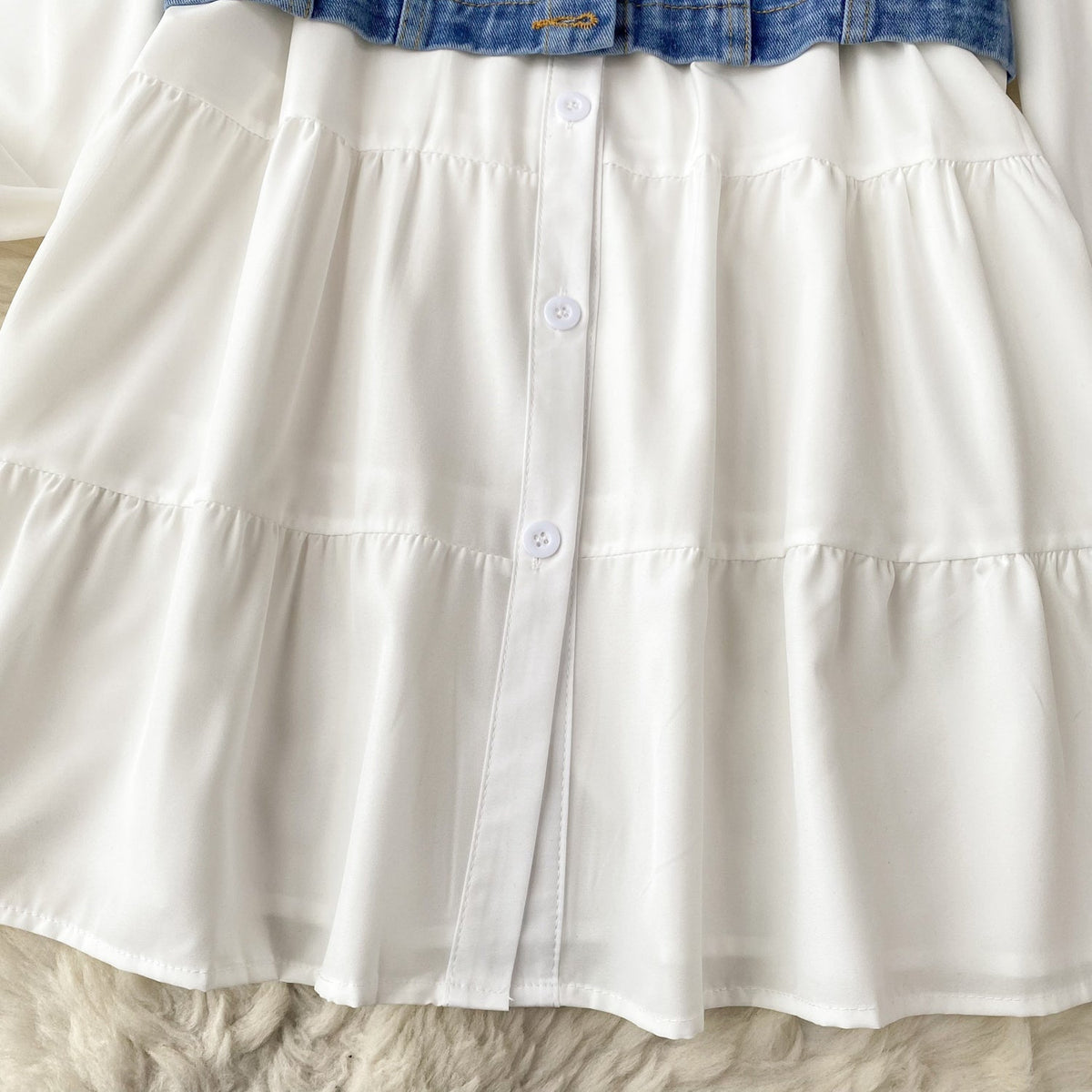 Denim Vest&White Shirt Dress 2Pcs