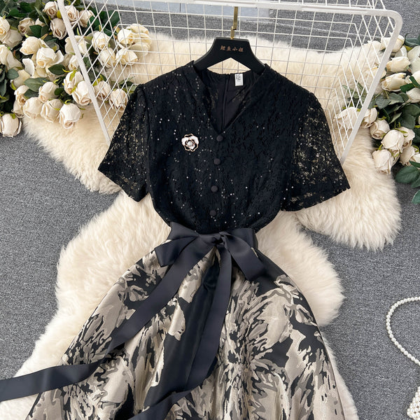 Elegant Hollowed Patchwork Lace Dress