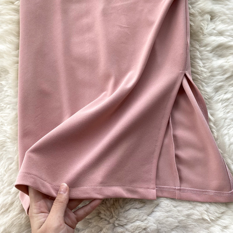 Sleeveless Pink Dress with Pearl Neckline