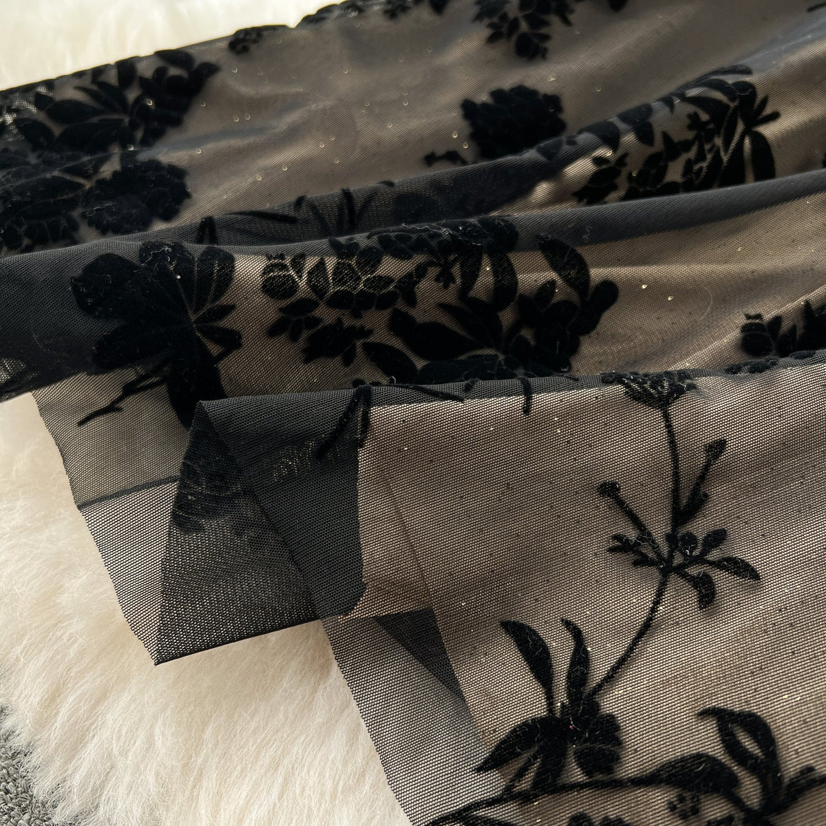 See-through Embroidered Black Mesh Dress