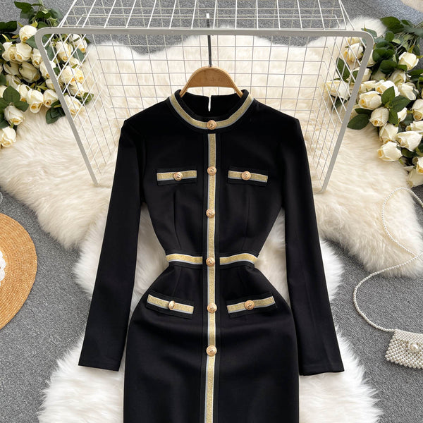High-end Single-breasted Black Dress