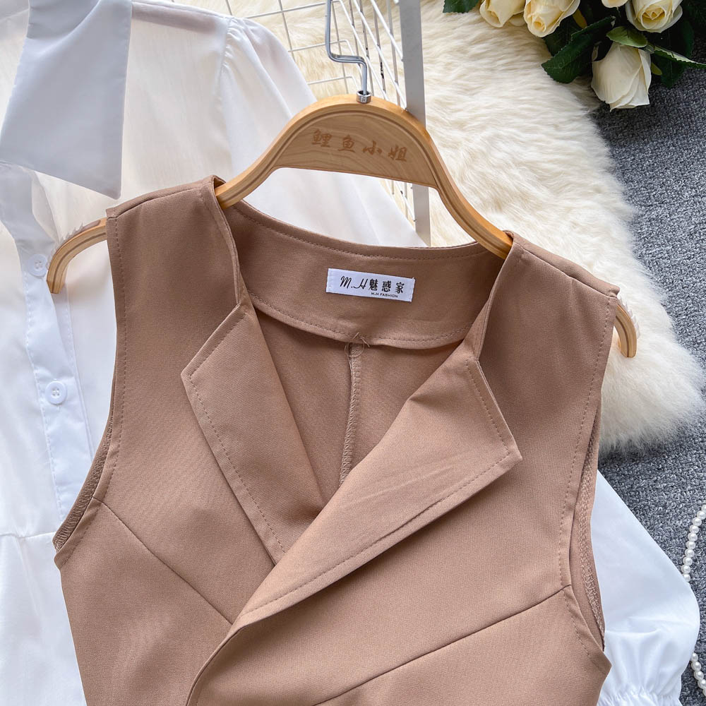 Korean Style White Dress&Waistcoat 2Pcs