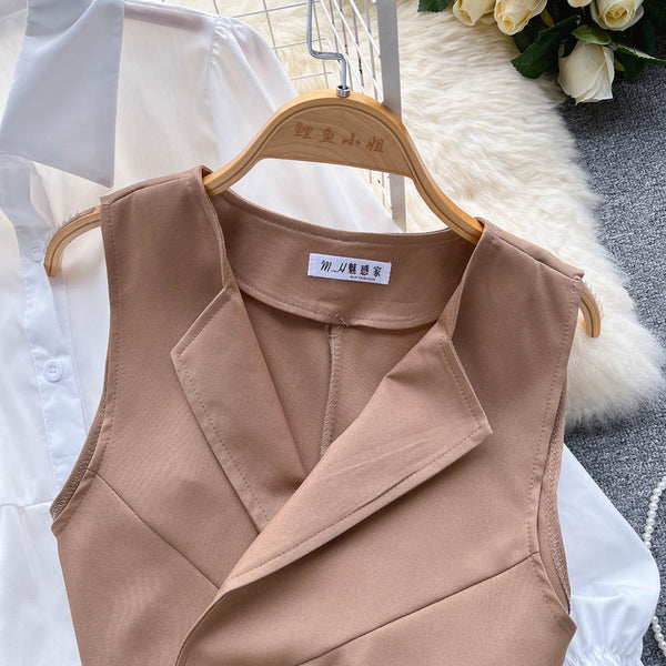 Korean Style White Dress&Waistcoat 2Pcs