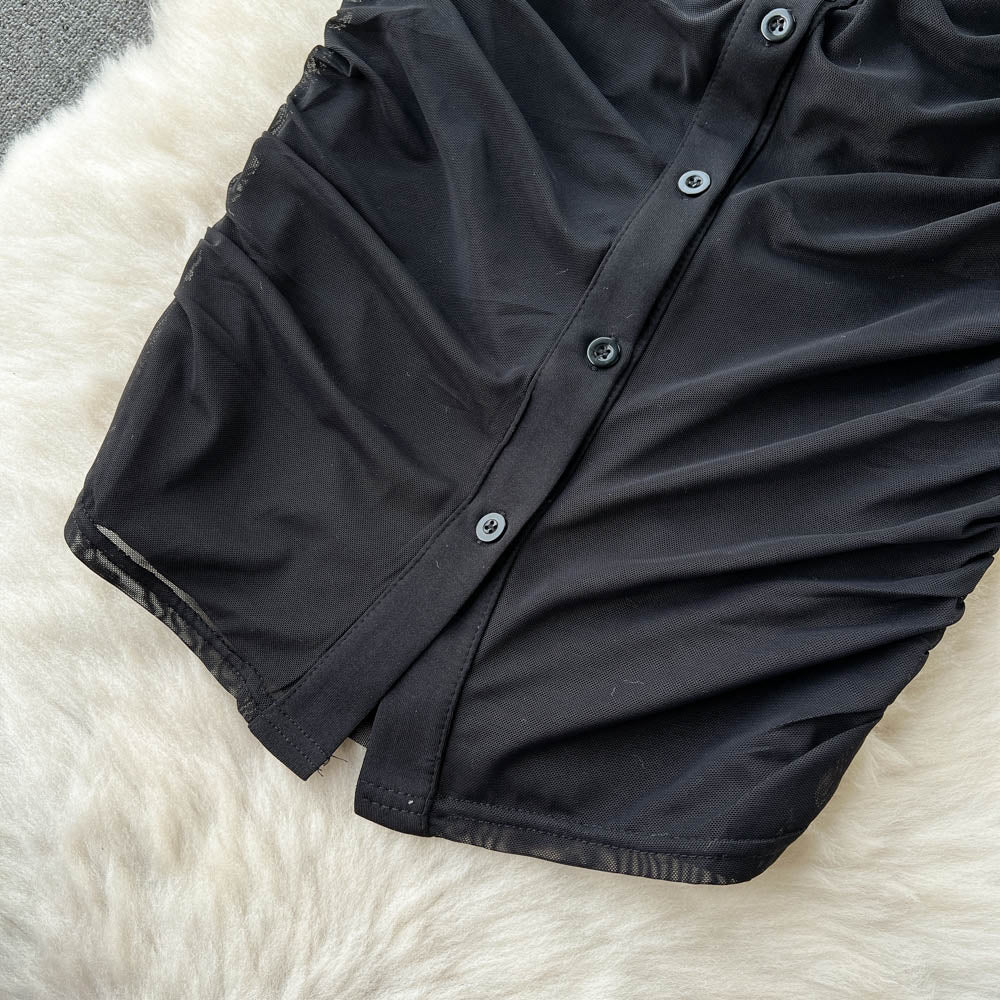 Turtleneck Mesh Dress&Bottom Bustier 2Pcs