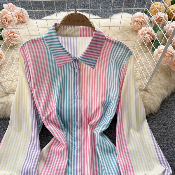 Color Blocking Striped Shirt Dress