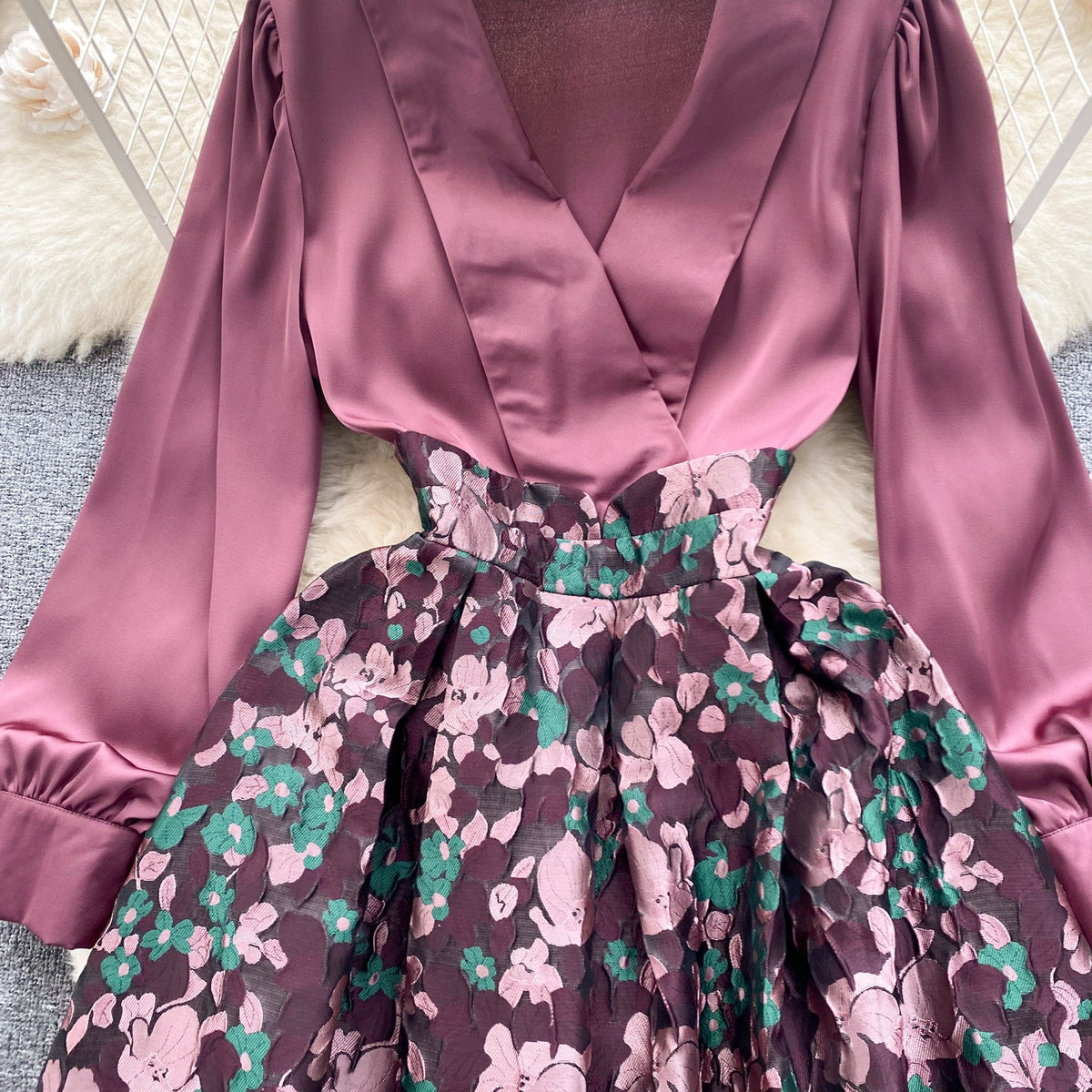 Courtly Satin Patchwork Floral Dress