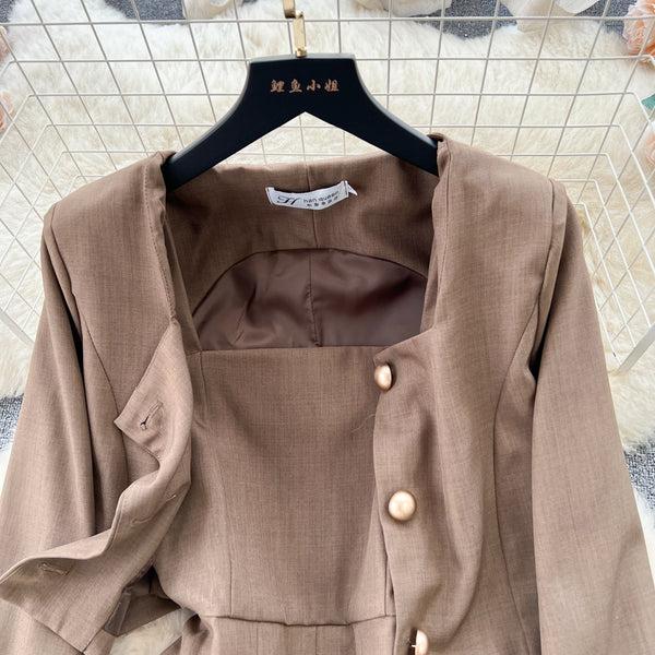 Short Jacket&Pleated Slip Dress OL 2Pcs
