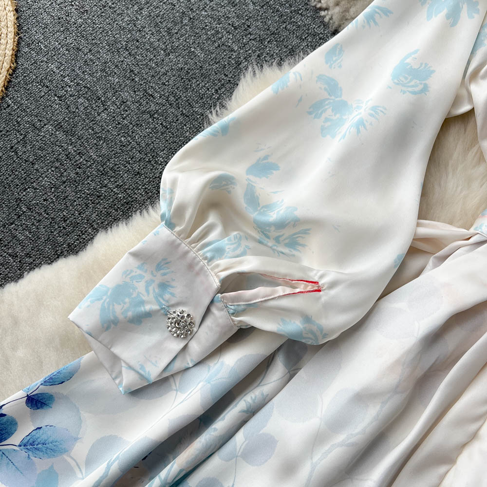 Stand Collar Patchwork Floral Chiffon Dress