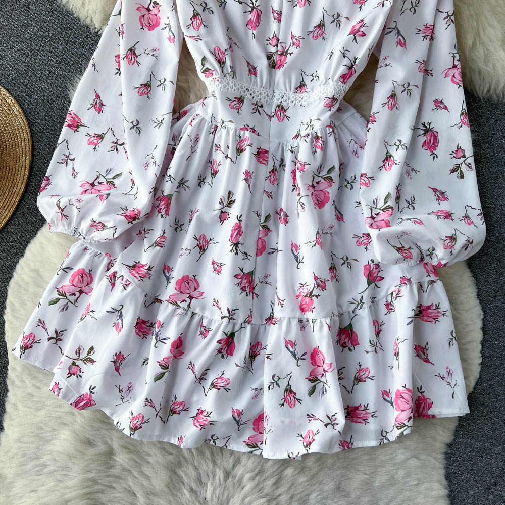 Sweet Lace V-neck Floral Dress
