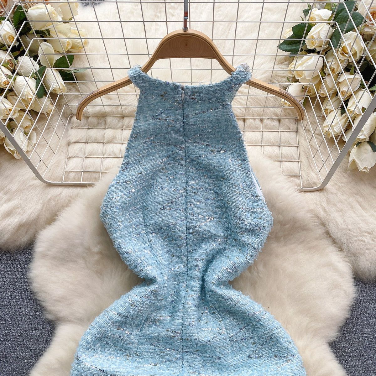 Premium Beaded Slim-fit Halter Dress