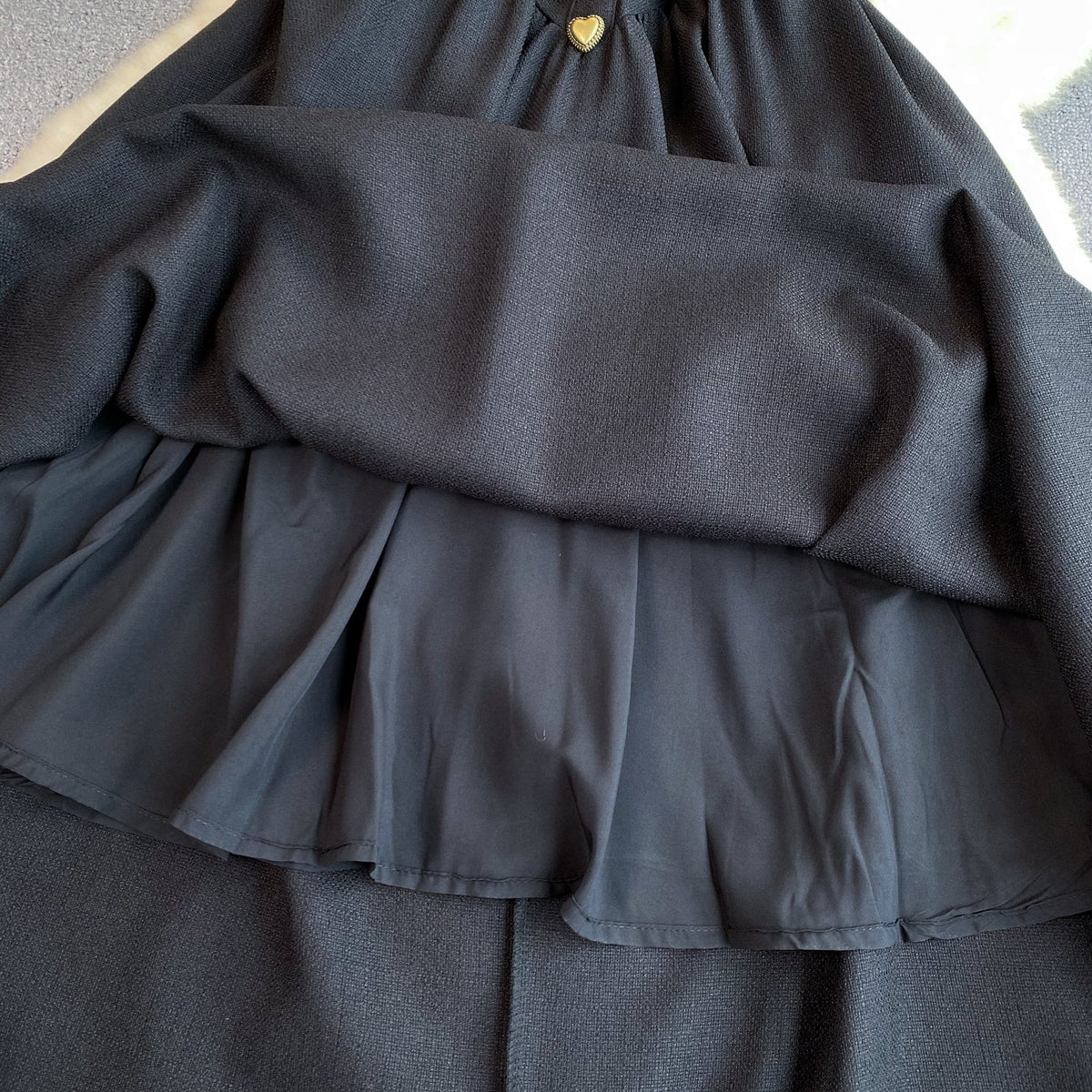French Style Heart Buttons Black Dress