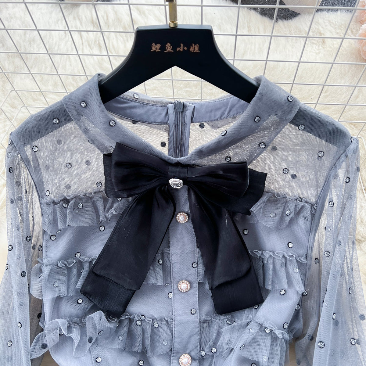 Bow-tie Beaded Layered Mesh Dress