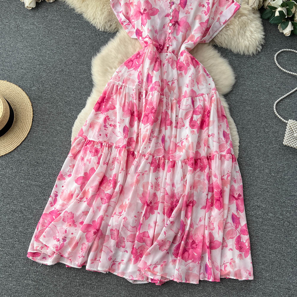 Holiday Floral Chiffon Shirt Dress