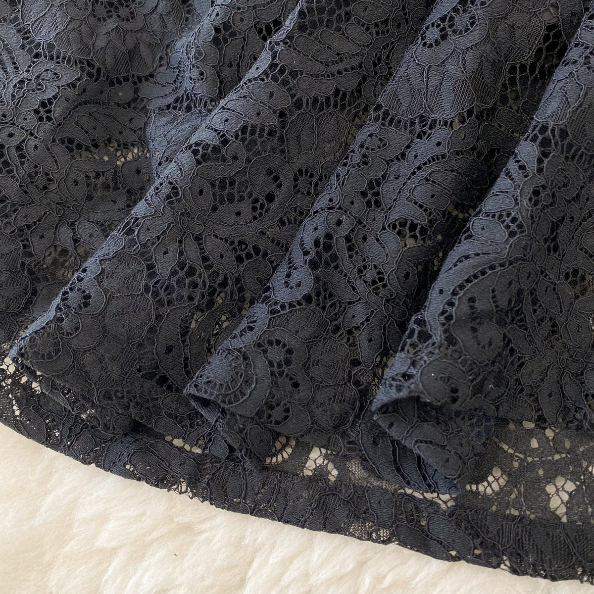 Stand Collar Black Lace Shirt Dress