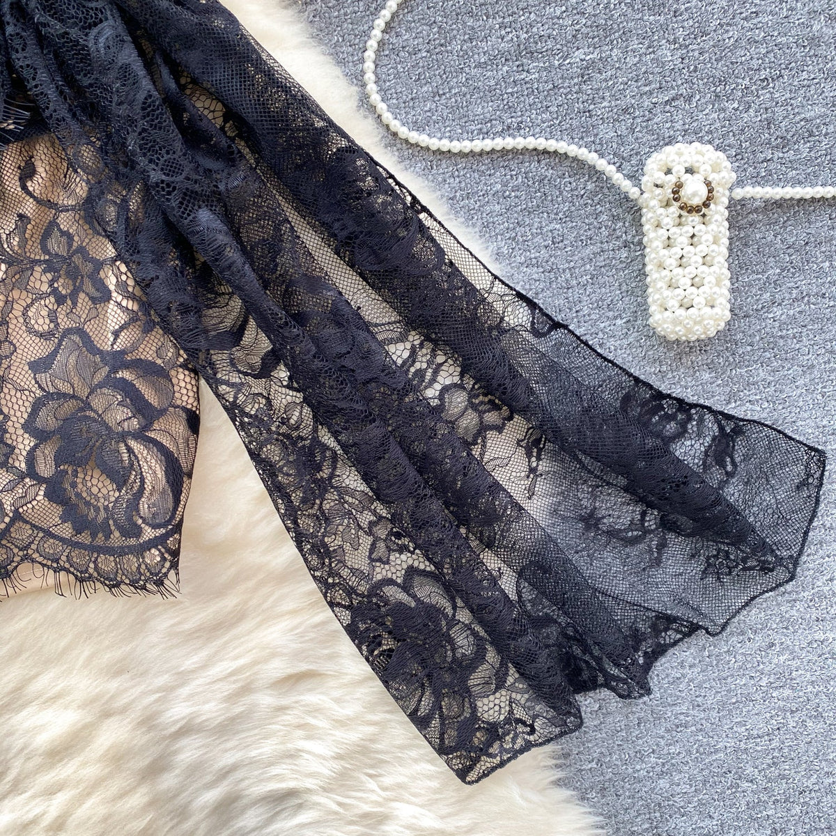 Sexy Embroidered Black Lace Dress