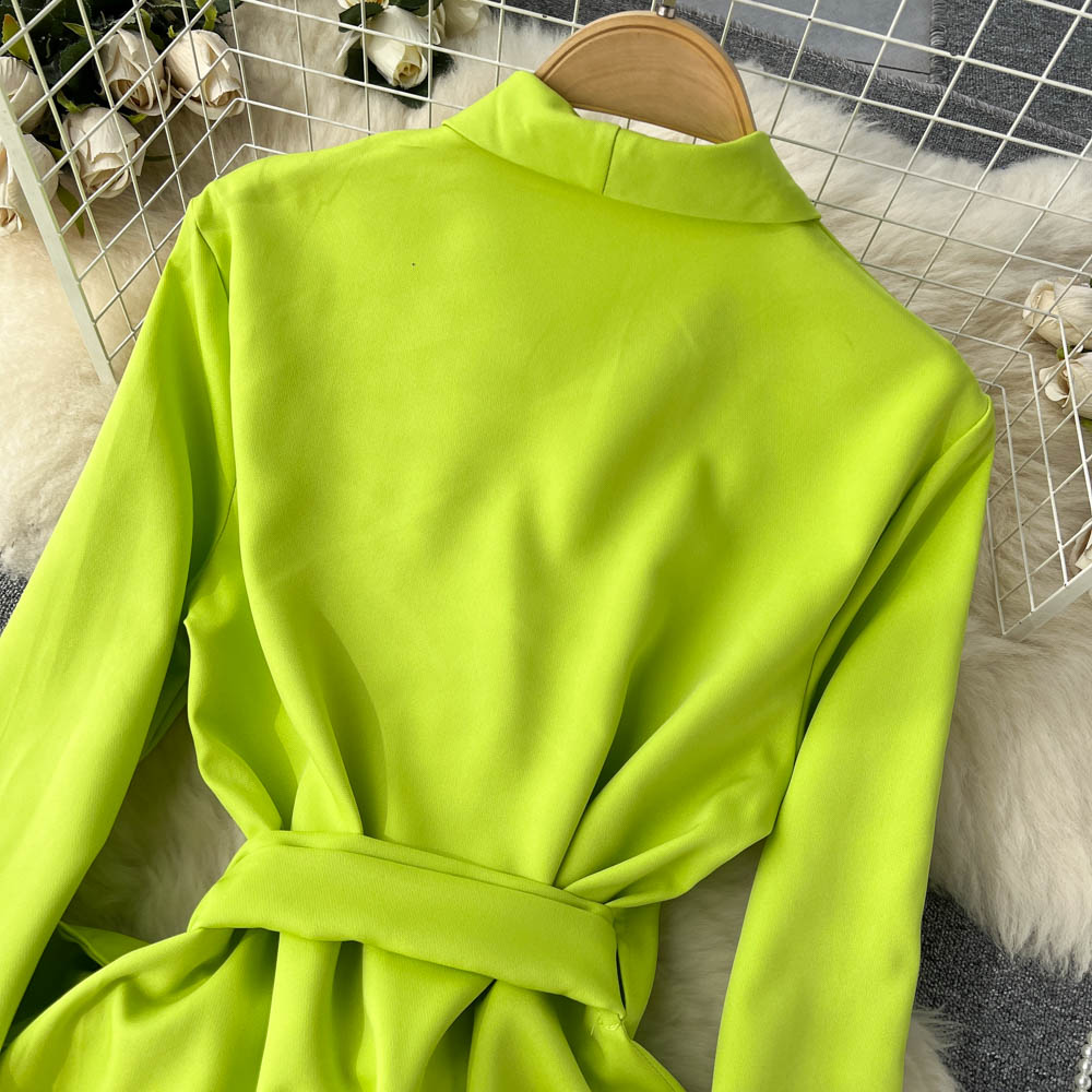 Fluorescent Green Suit Collar Strappy Dress