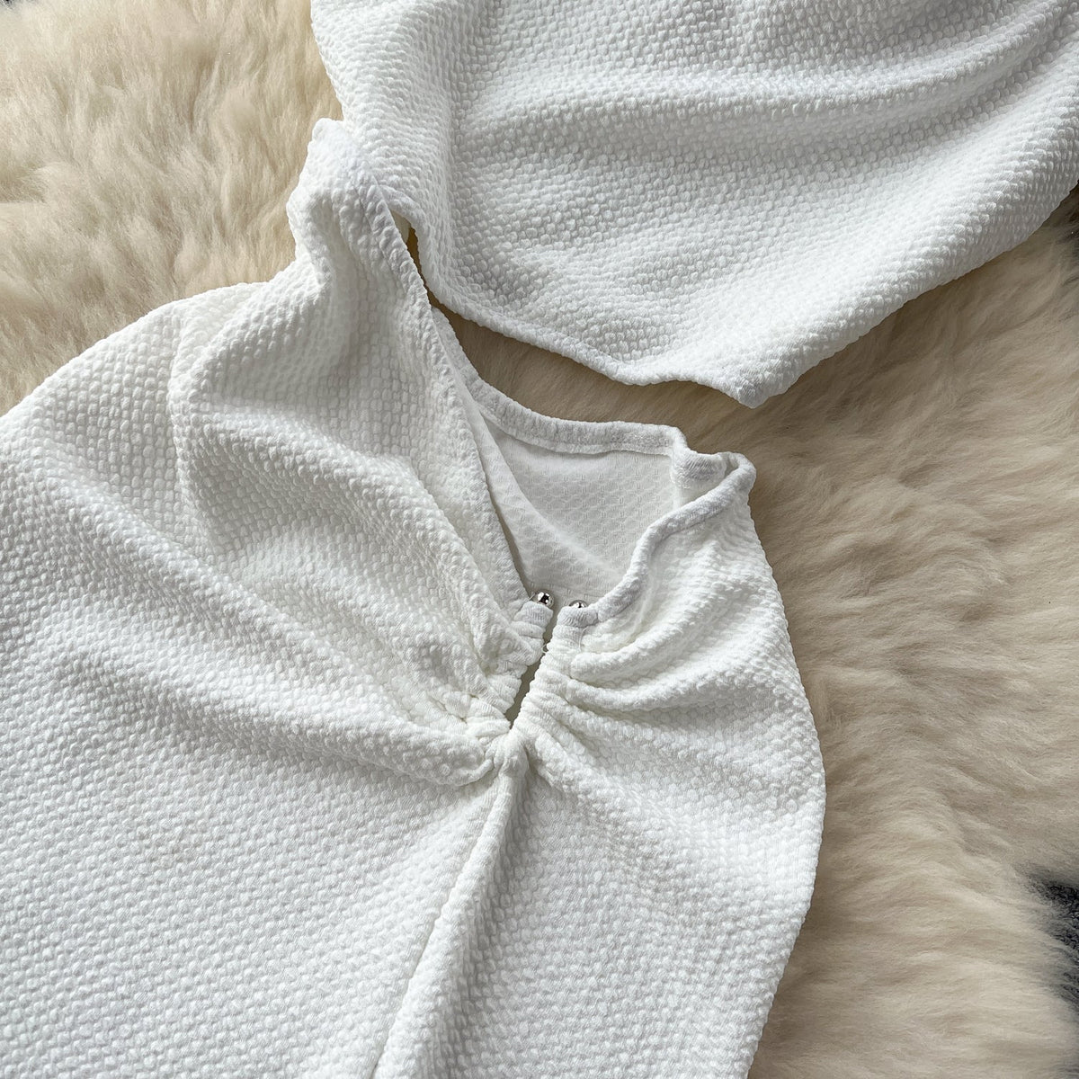 Asymmetric Slant Neckline Slit White Dress
