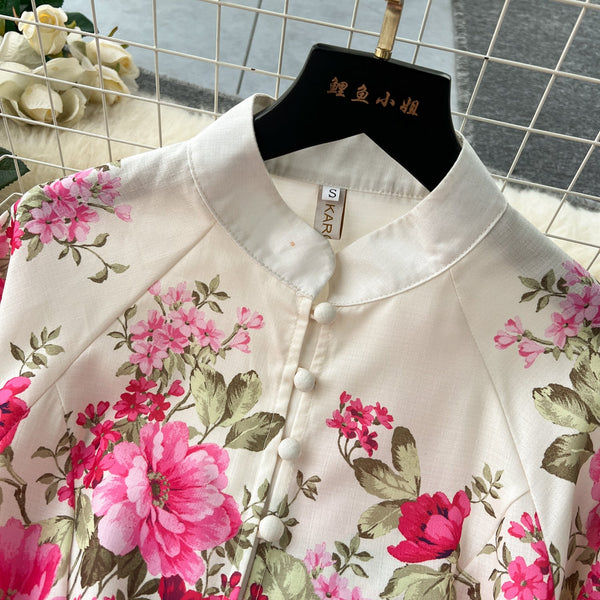 French Style Puffy Sleeve Floral Dress