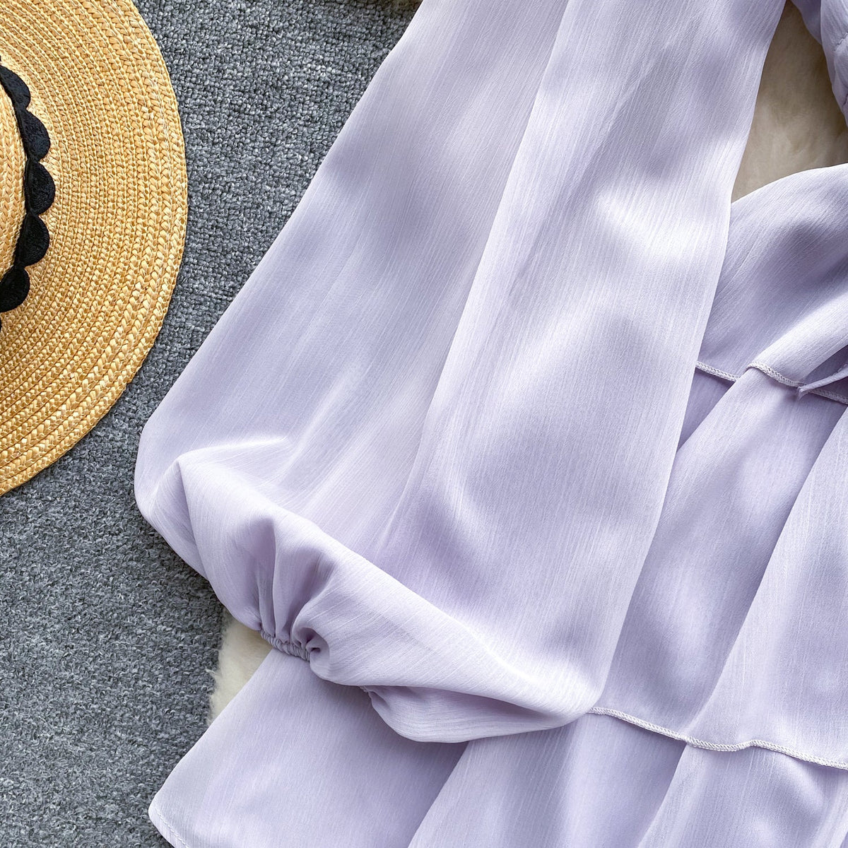 V-neck Beaded Ruffled Chiffon Dress