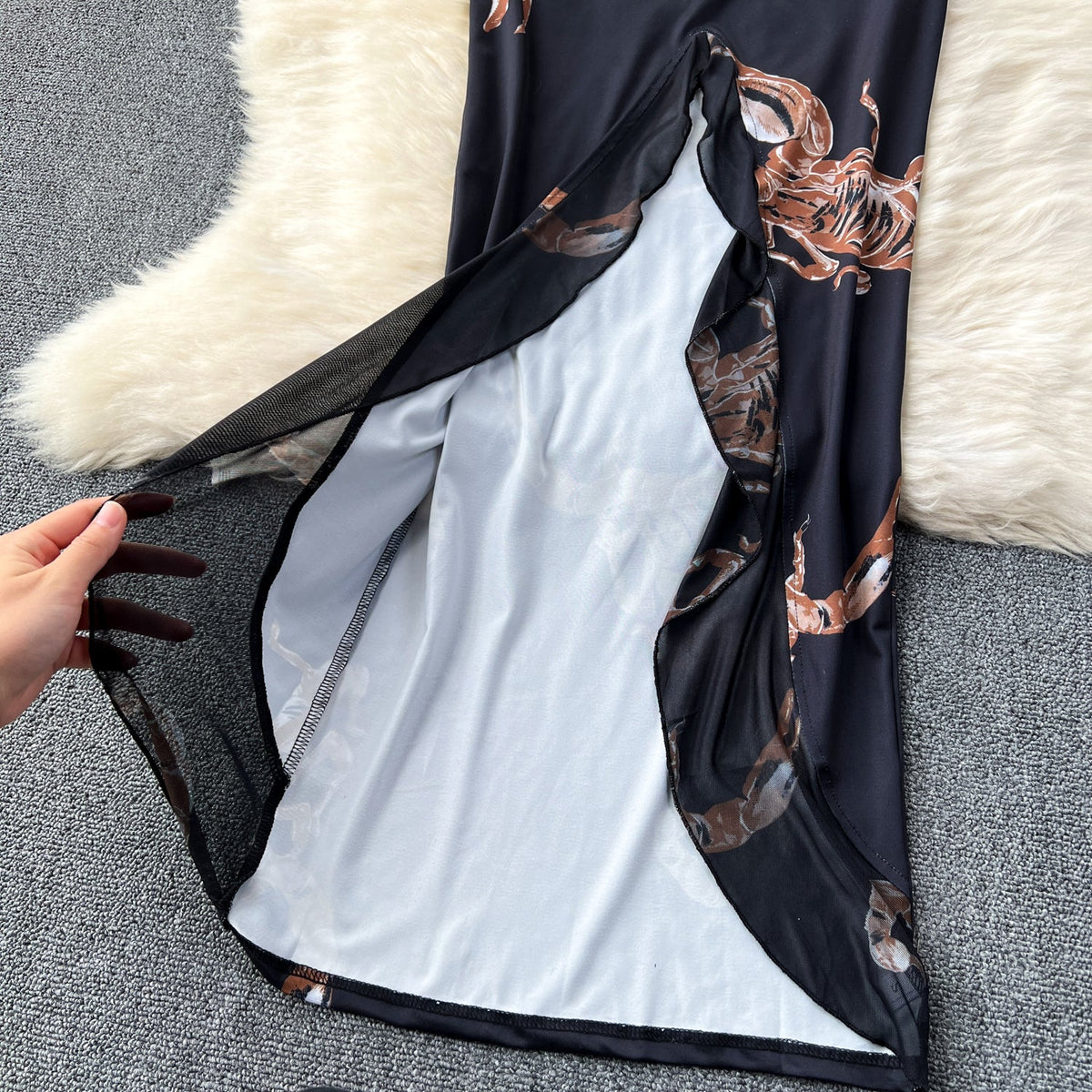 Low-cut Black Floral Halter Dress