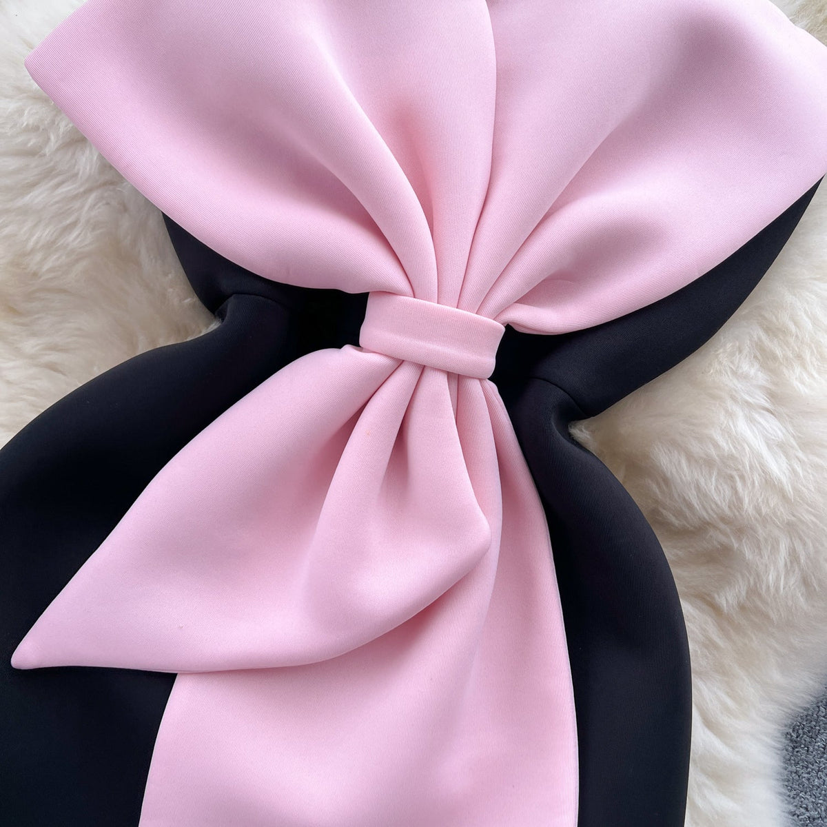 3d Pink Bow Split Black Dress