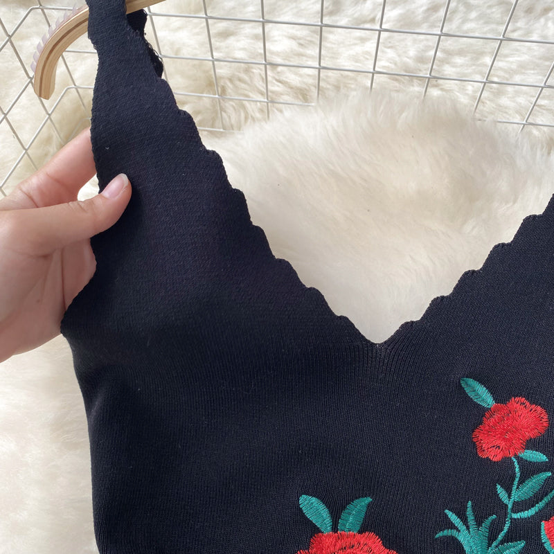 Rose Embroidered Knitted Slit Dress