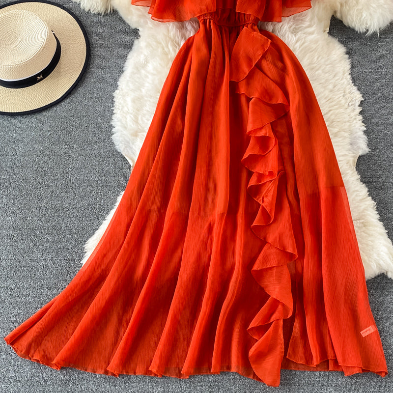 Off-shoulder Ruffled Chiffon Dress