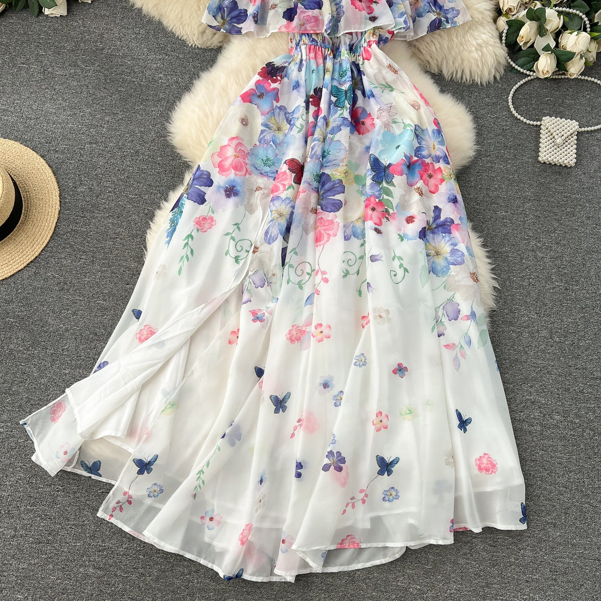 Fairy Off-shoulder Floral Chiffon Dress