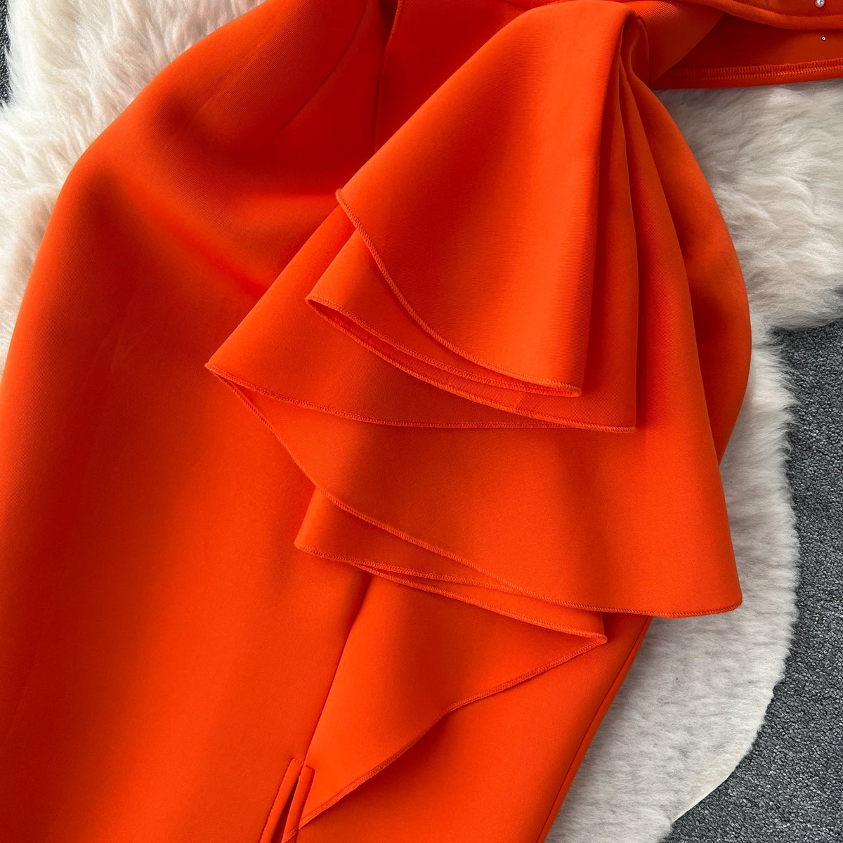 Beaded Pleated Ruffle Orange Dress