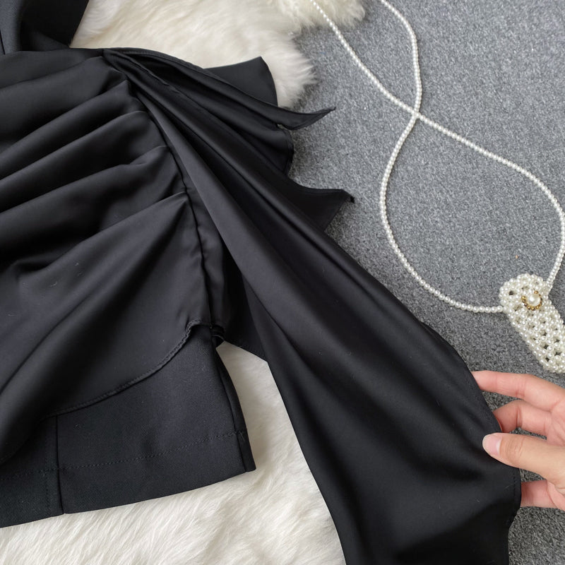 Pressed Ruffle Sheath Black Dress