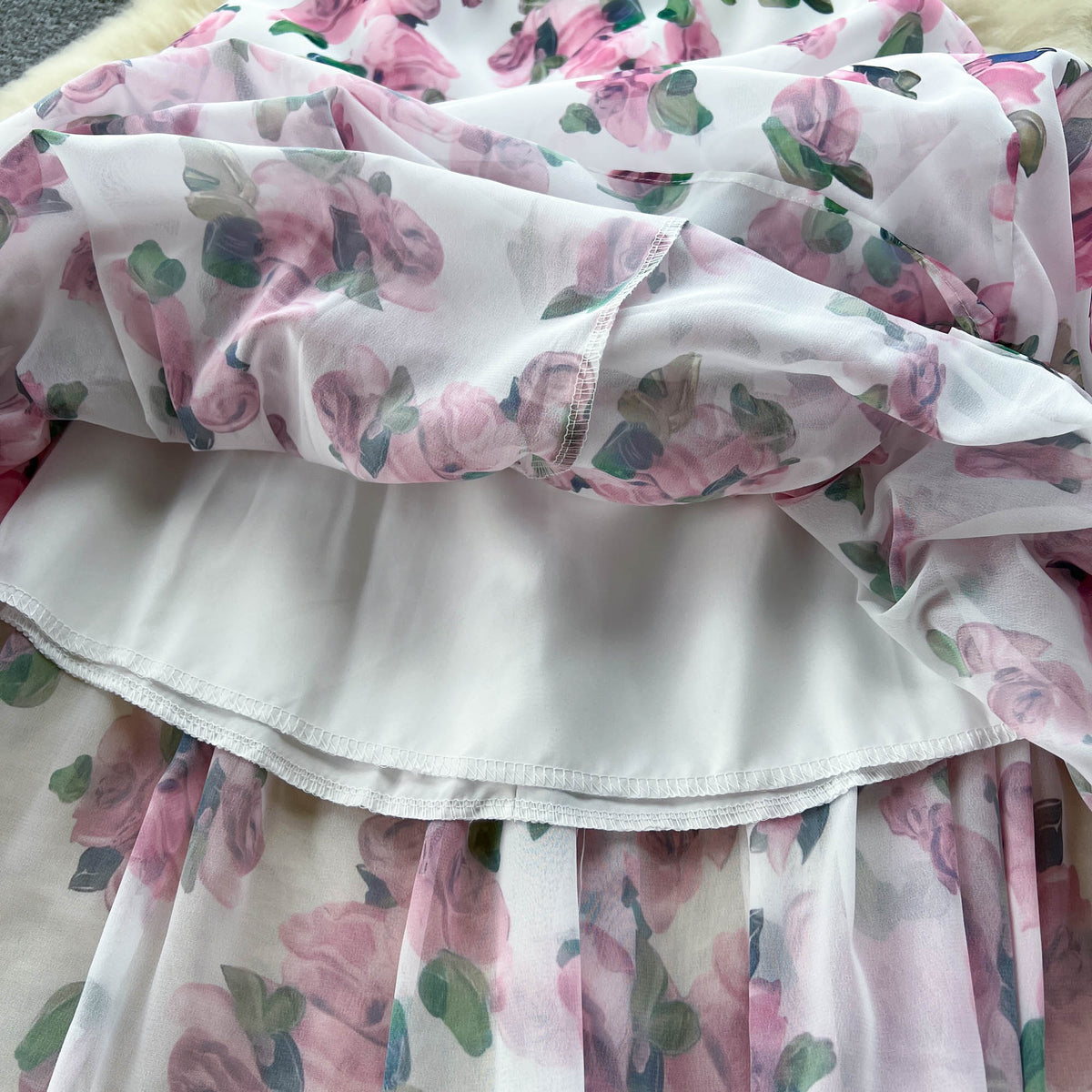 Square Collar Puff Sleeve Floral Dress