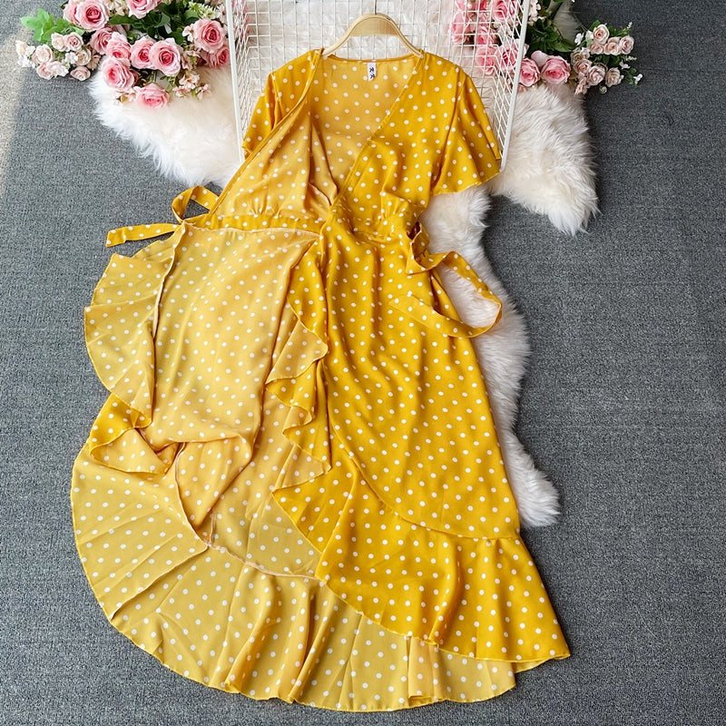 Elegant V-neck Polka Dot Dress