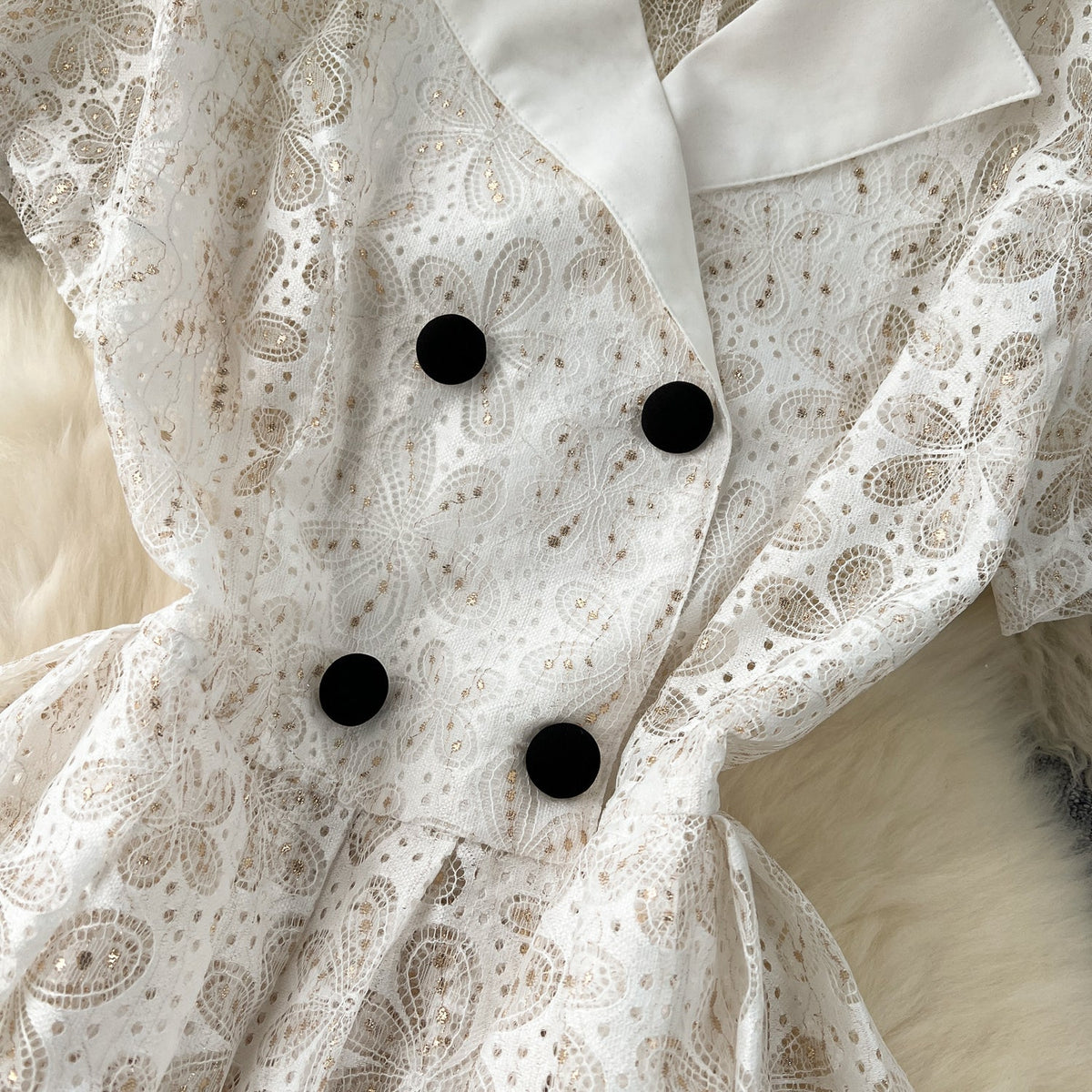 Suit Collar Double-breasted Lace Dress