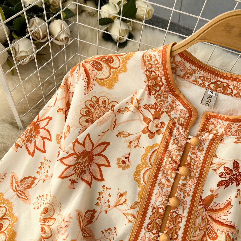 French Style Floral Printed A-line Dress