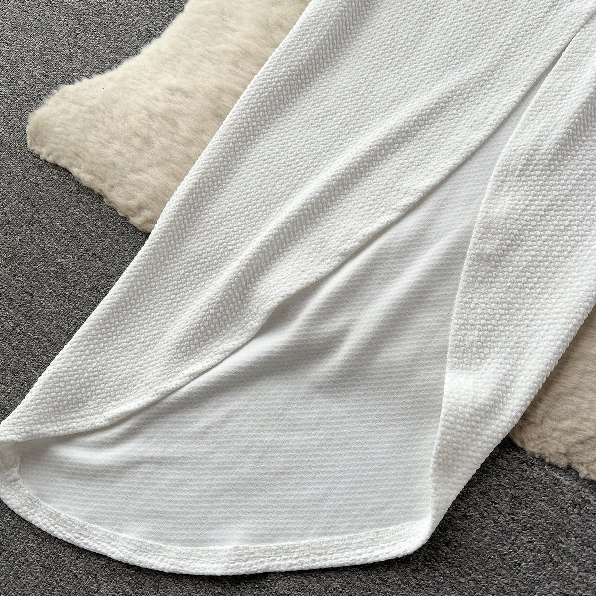 Asymmetric Slant Neckline Slit White Dress