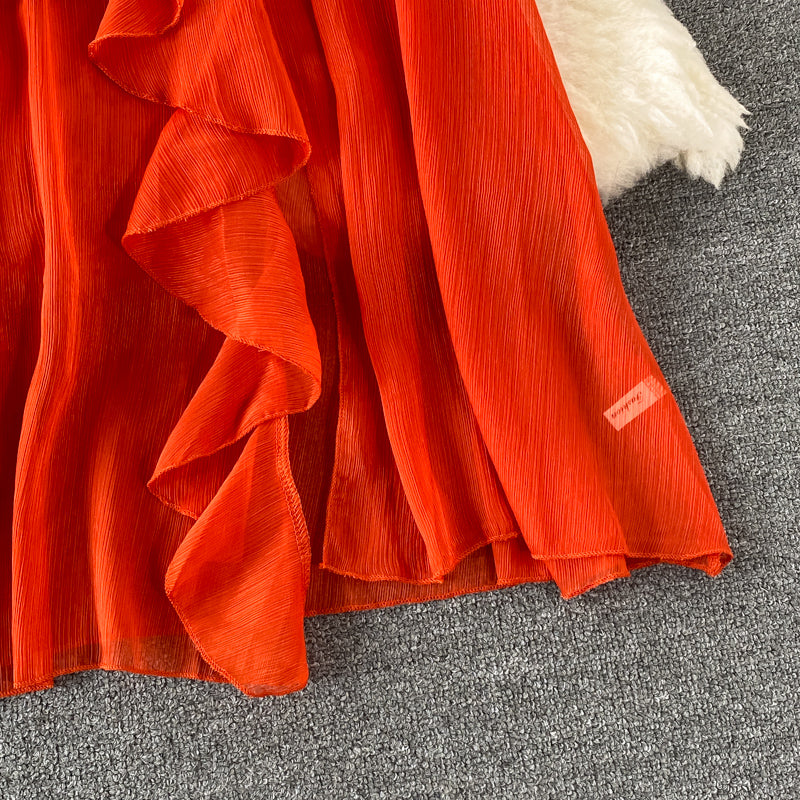 Off-shoulder Ruffled Chiffon Dress
