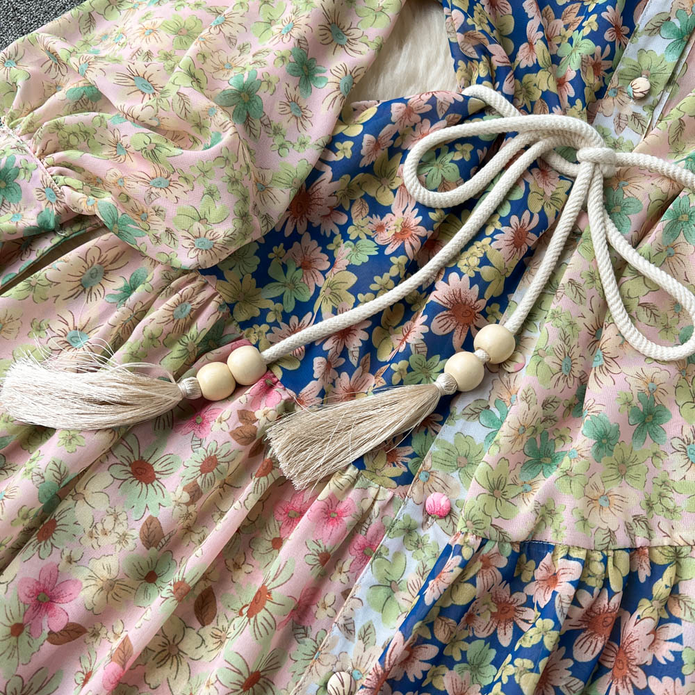 French Style Waist-slimming Floral Dress