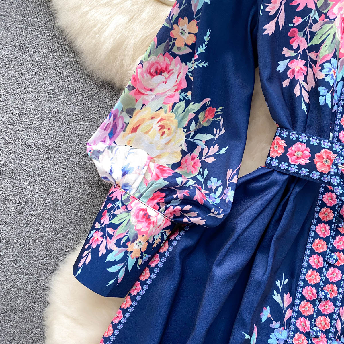 Courtly Flared Sleeve Floral Dress