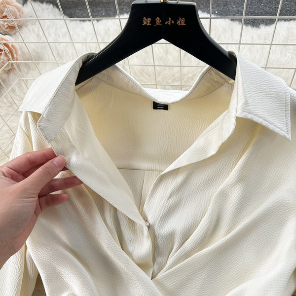 Elegant Lapeled Pleated Shirt Dress