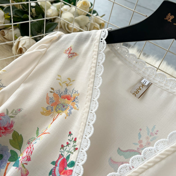 Sweetie V-neck Single-breasted Floral Dress