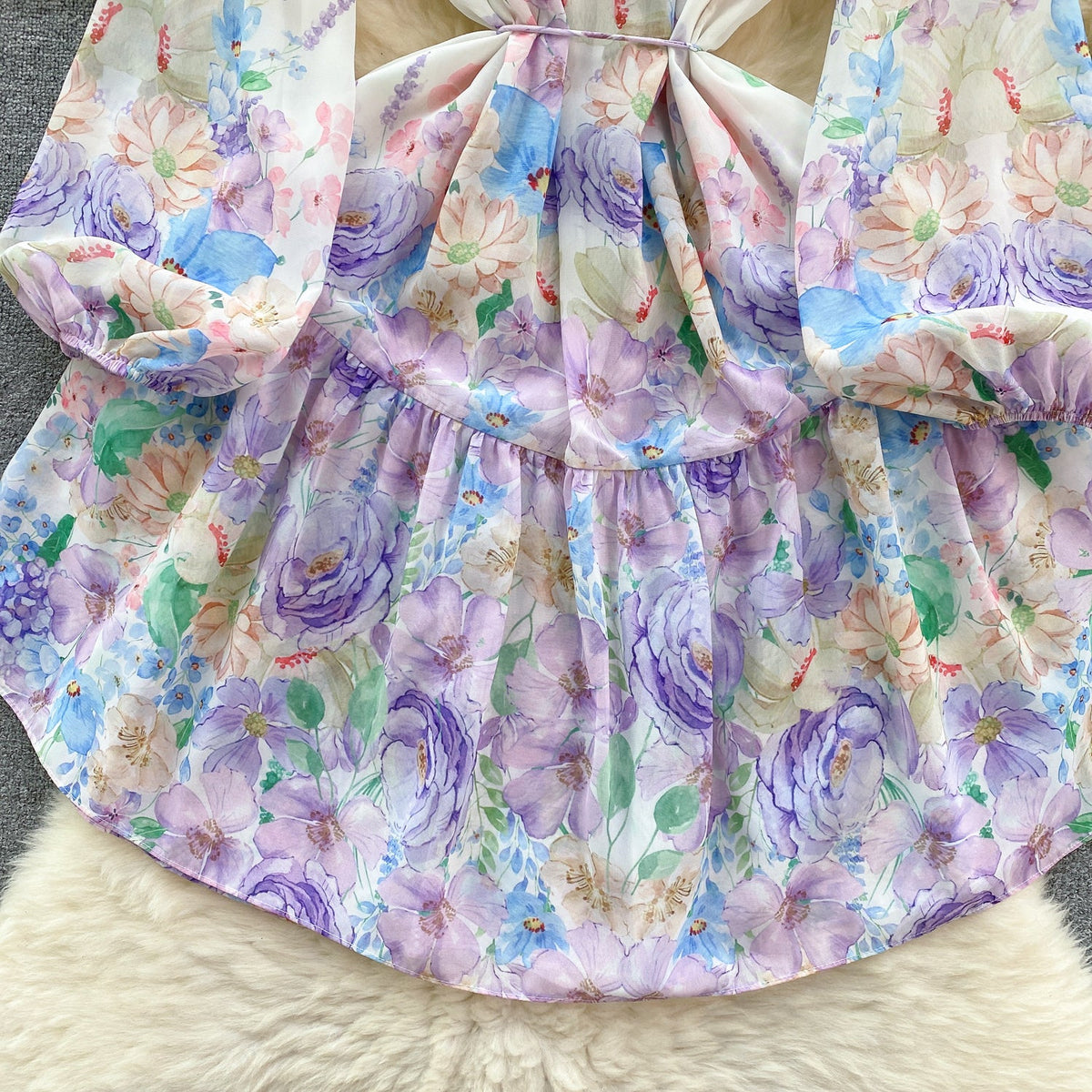 Sweetie Lace-up Floral Ruffled Dress