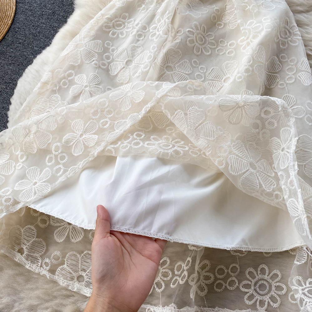 French Style V-neck White Dress