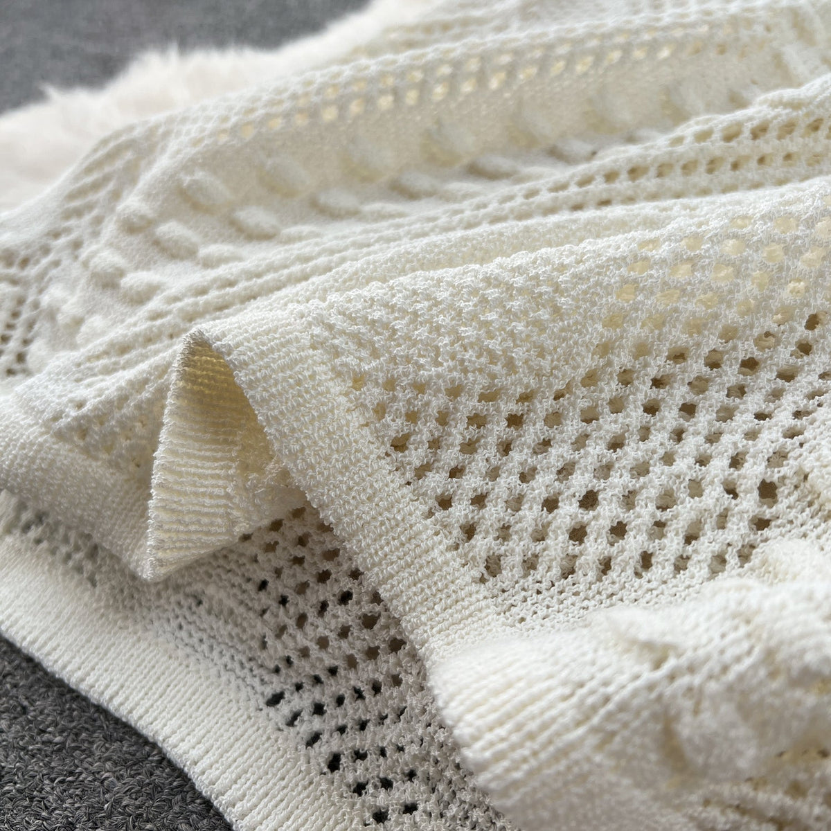 V-neck Hollowed Knitted White Dress